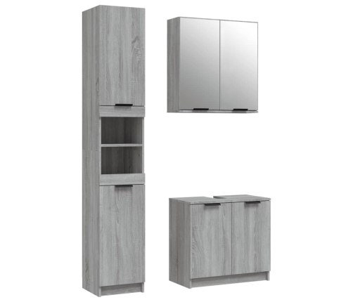 Set de muebles de baño 3 pzas madera contrachapada gris sonoma