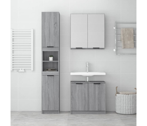 Set de muebles de baño 3 pzas madera contrachapada gris sonoma