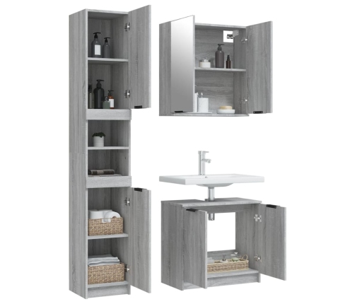 Set de muebles de baño 3 pzas madera contrachapada gris sonoma