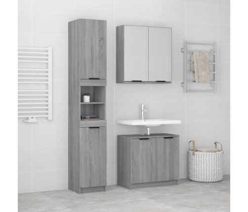 Set de muebles de baño 3 pzas madera contrachapada gris sonoma