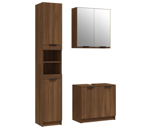 Set de muebles de baño 3 pzas madera contrachapada roble marrón