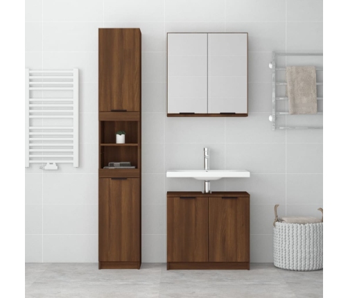 Set de muebles de baño 3 pzas madera contrachapada roble marrón