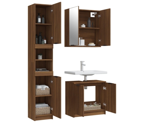 Set de muebles de baño 3 pzas madera contrachapada roble marrón