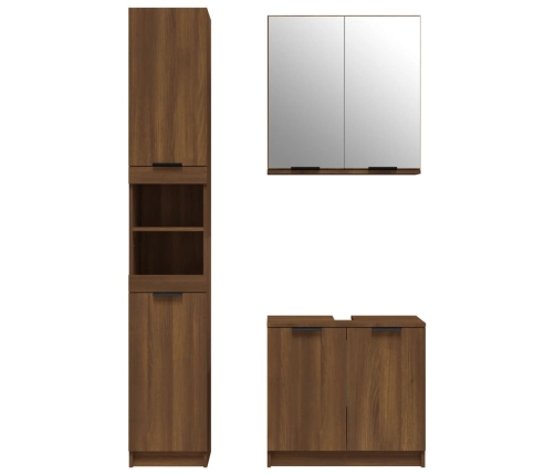 Set de muebles de baño 3 pzas madera contrachapada roble marrón