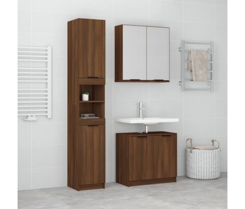 Set de muebles de baño 3 pzas madera contrachapada roble marrón