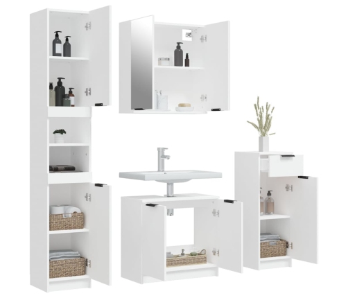 Juego de muebles de baño 4 piezas madera contrachapada blanco