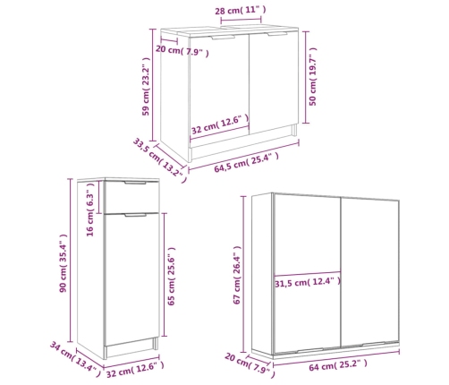 Juego de muebles de baño 4 piezas madera contrachapada blanco