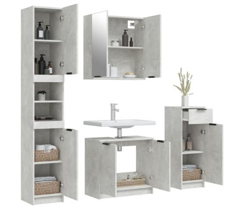 Set muebles de baño 4 piezas madera contrachapada gris hormigón