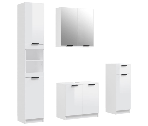 Set muebles de baño 4 piezas madera contrachapada blanco brillo