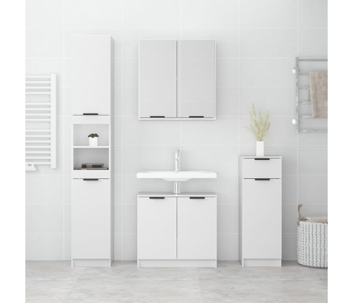 Set muebles de baño 4 piezas madera contrachapada blanco brillo