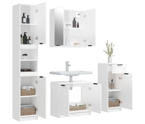 Set muebles de baño 4 piezas madera contrachapada blanco brillo