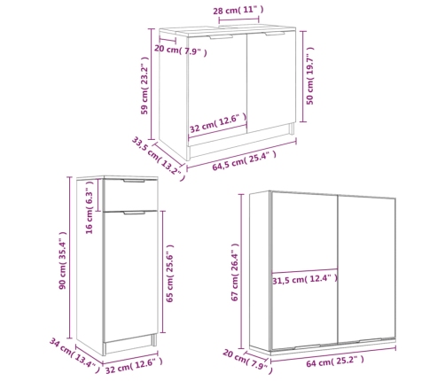 Set muebles de baño 4 piezas madera contrachapada blanco brillo