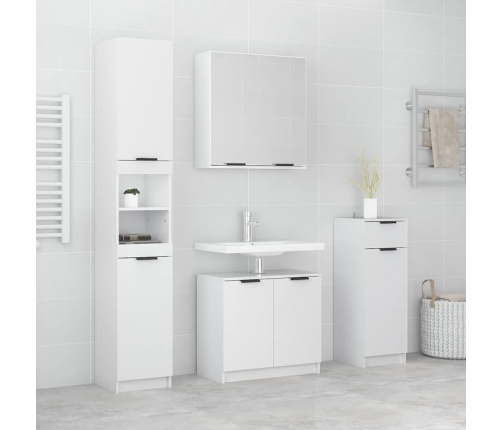 Set muebles de baño 4 piezas madera contrachapada blanco brillo