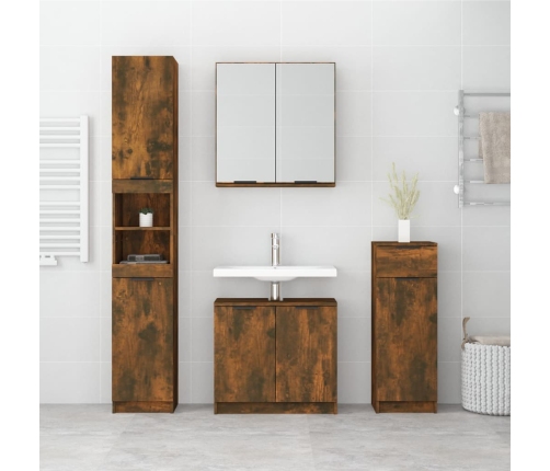 Set de muebles de baño 4 piezas madera contrachapada roble humo