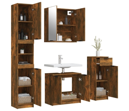 Set de muebles de baño 4 piezas madera contrachapada roble humo