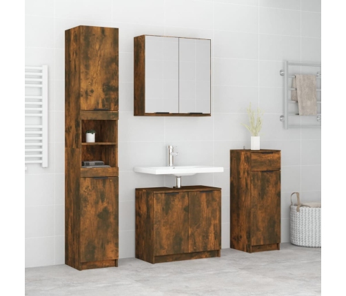 Set de muebles de baño 4 piezas madera contrachapada roble humo