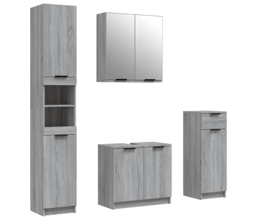 Set de armario de baño 4 pzas madera contrachapada gris sonoma