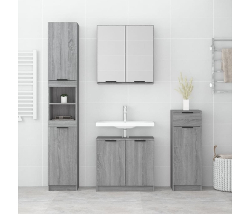 Set de armario de baño 4 pzas madera contrachapada gris sonoma