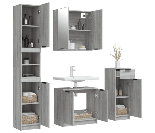 Set de armario de baño 4 pzas madera contrachapada gris sonoma