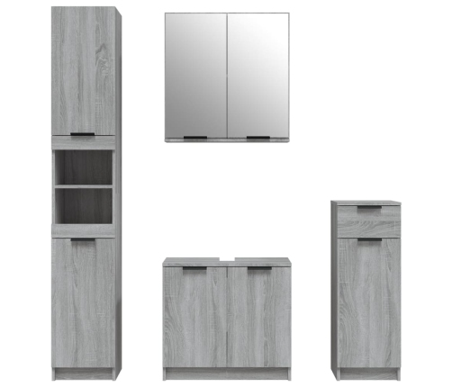 Set de armario de baño 4 pzas madera contrachapada gris sonoma