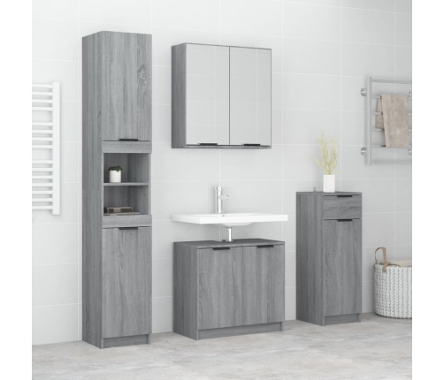 Set de armario de baño 4 pzas madera contrachapada gris sonoma