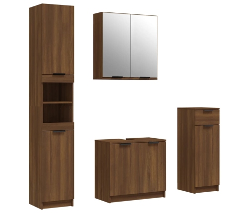 Set de muebles de baño 4 pzas madera contrachapada marrón roble