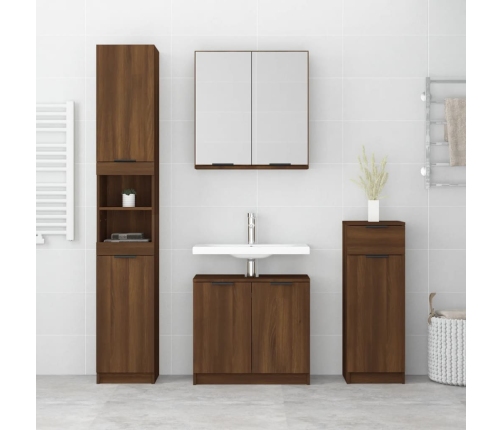 Set de muebles de baño 4 pzas madera contrachapada marrón roble