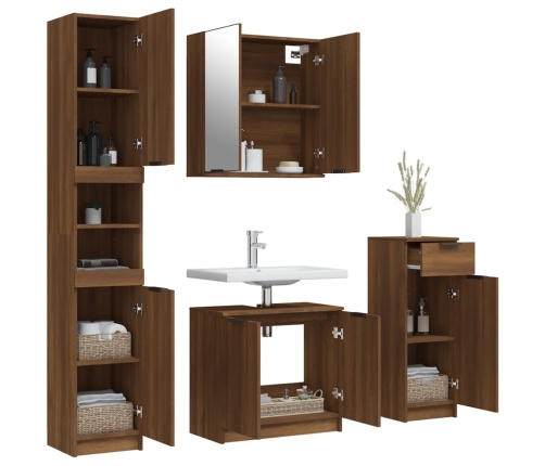 Set de muebles de baño 4 pzas madera contrachapada marrón roble