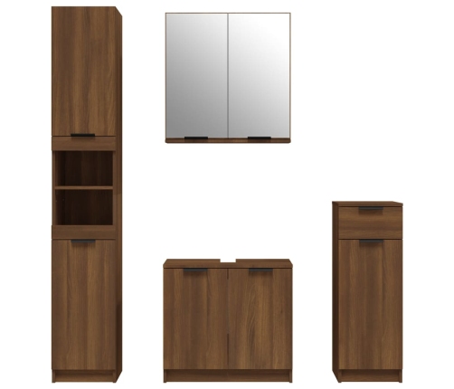 Set de muebles de baño 4 pzas madera contrachapada marrón roble