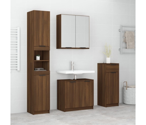 Set de muebles de baño 4 pzas madera contrachapada marrón roble