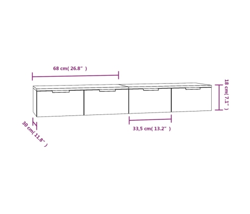 Armarios de pared 2 uds madera contrachapada negro 68x30x20 cm