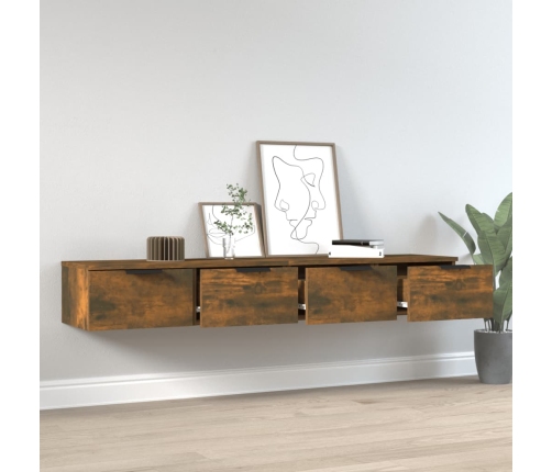 Armarios de pared 2 uds contrachapada roble ahumado 68x30x20 cm
