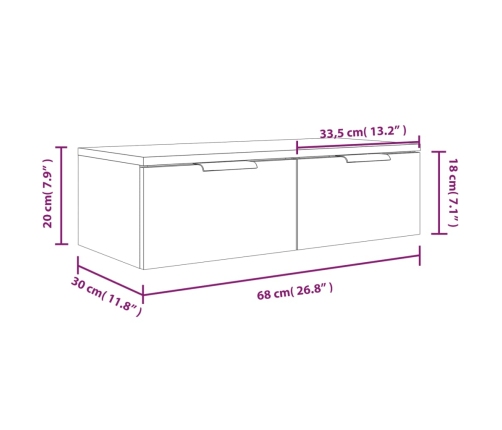 Armarios de pared 2 uds contrachapada roble ahumado 68x30x20 cm
