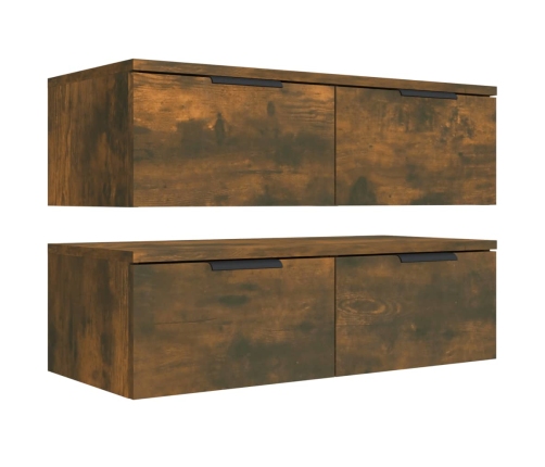 Armarios de pared 2 uds contrachapada roble ahumado 68x30x20 cm