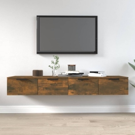 Armarios de pared 2 uds contrachapada roble ahumado 68x30x20 cm
