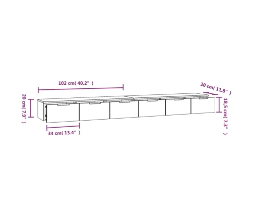 Armarios de pared 2 uds madera contrachapada blanco 102x30x20cm