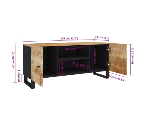 Mueble de TV madera maciza de mango 105x33x46 cm