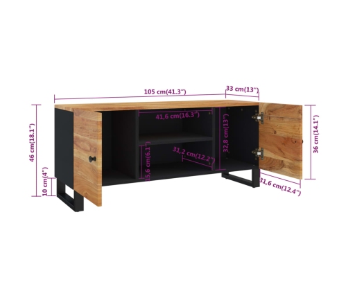 Mueble de TV madera maciza de acacia 105x33x46 cm