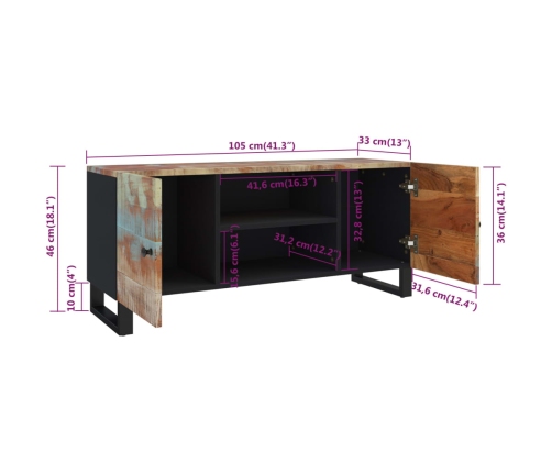 Mueble de TV madera maciza reciclada 105x33x46 cm