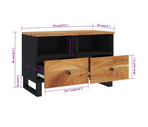 Mueble de TV madera maciza de acacia 70x33x46 cm