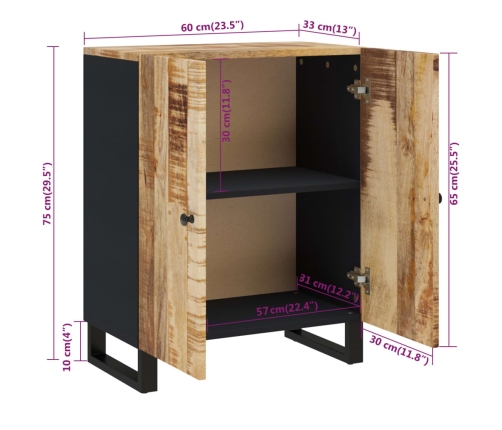 Aparador de madera maciza de mango 60x33x75 cm