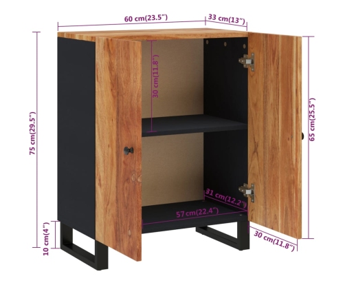 Aparador de madera maciza de acacia 60x33x75 cm