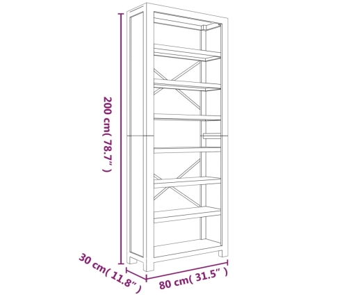 Estantería de 7 nieveles madera maciza de acacia 80x30x200 cm