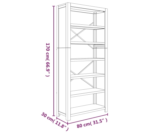 Estantería de 6 niveles madera maciza de acacia 80x30x170 cm