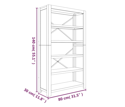 Estantería de 5 nieveles madera maciza de acacia 80x30x140 cm