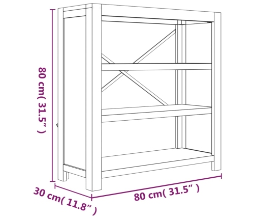 Estantería de 3 nieveles madera maciza de acacia 80x30x80 cm