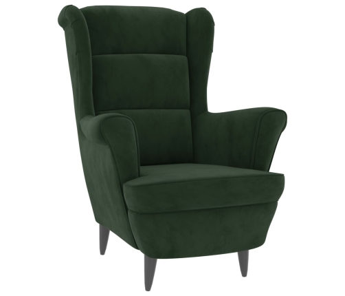 Sillón orejero y taburete de terciopelo verde oscuro