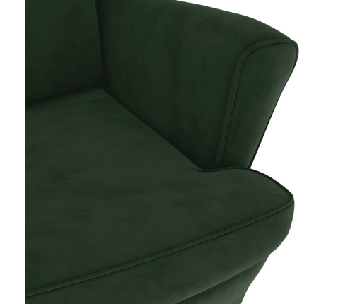 Sillón orejero y taburete de terciopelo verde oscuro