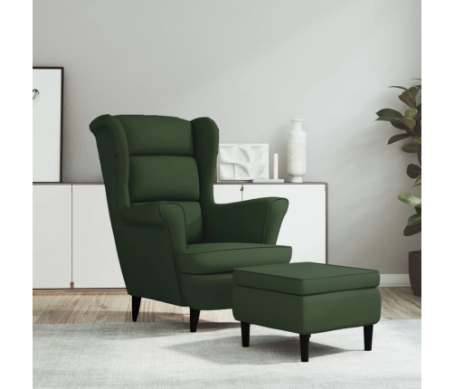 Sillón orejero y taburete de terciopelo verde oscuro