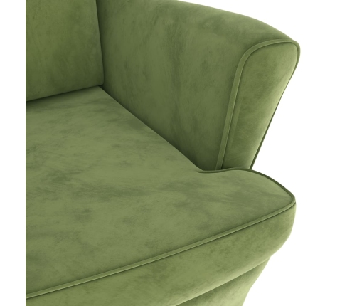 Sillón orejero y taburete de terciopelo verde claro